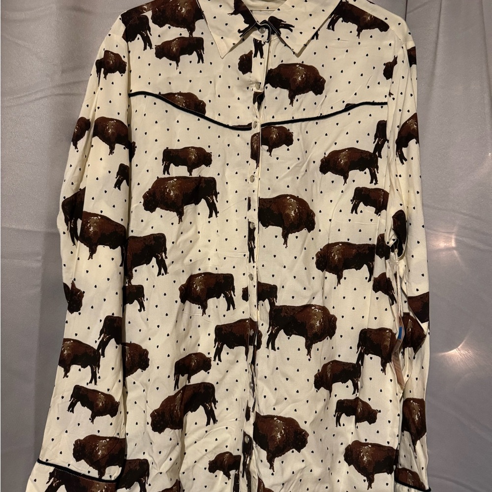Buffalo Print Button-Up Shirt